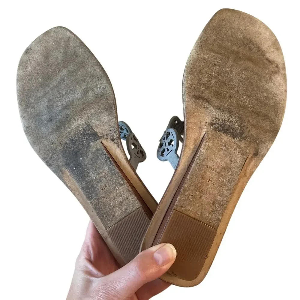 Tory Burch Mini Miller Thong Sandals 7 Blue Tiny Medallion‎ Logo